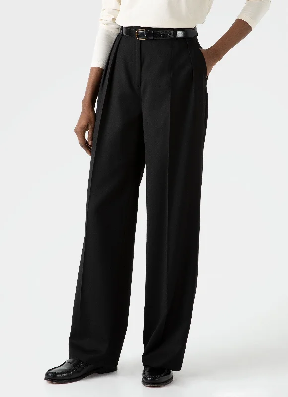 Affordable Women's Clothing Women's Pleated Wool Trouser in Black