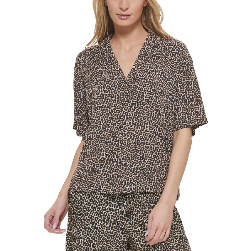 Elegant Simplicity Wardrobe Womens Printed Collared Button-Down Top