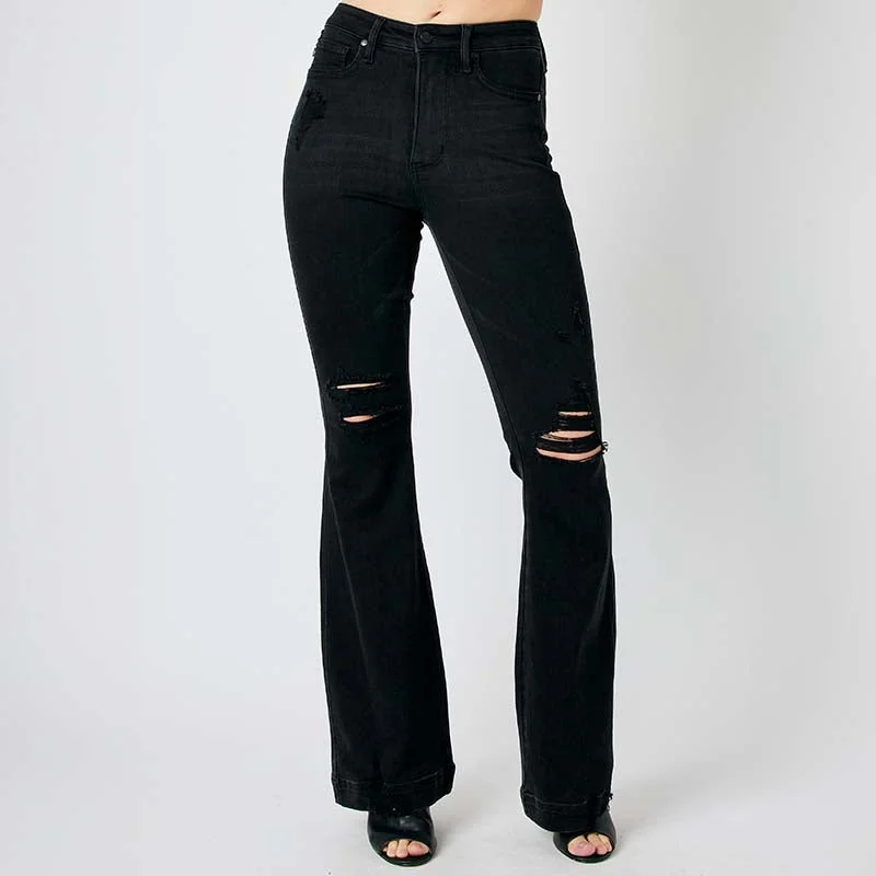 Women's Clothing For Outdoor Activities Destroyed High Rise Flare Jeans