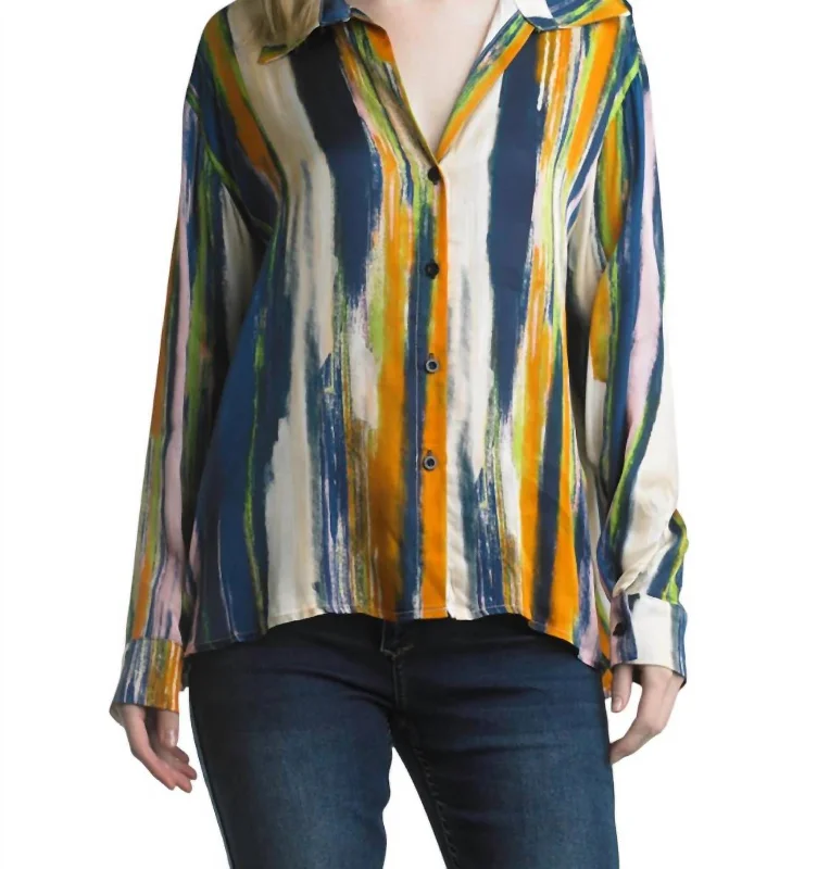 Exclusive Designer Collection Striped Silk Top In Blue