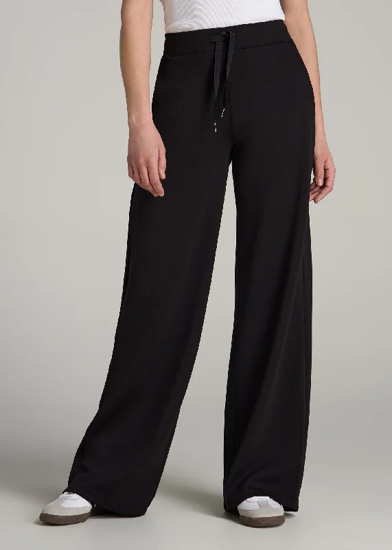 Women's Loungewear Clothes Pull-On Tie Waist Wide Leg Pants for Tall Women in Black