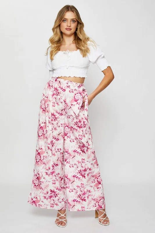 Trendy Women's Wear Print Wide Leg Pants High Rise