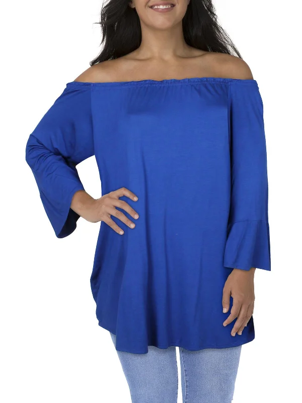 Women Clothing Plus Womens Boatneck Ruffled Peasant Top