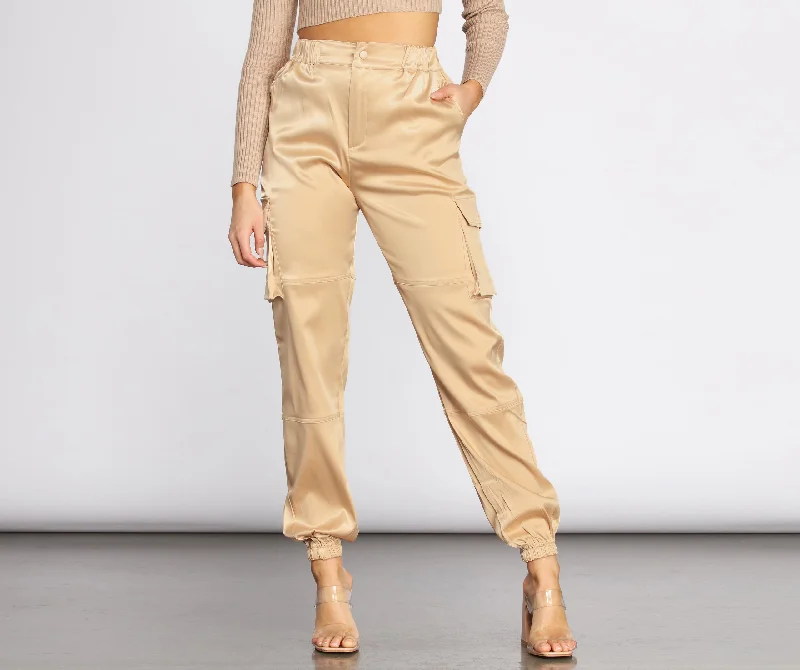 Sales Clothes Satin Cargo Style Joggers