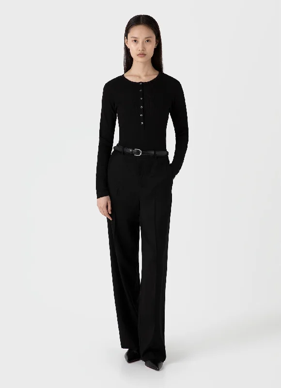 Women's Occasion Wear Clothes Women's Wool Flannel Trouser in Black