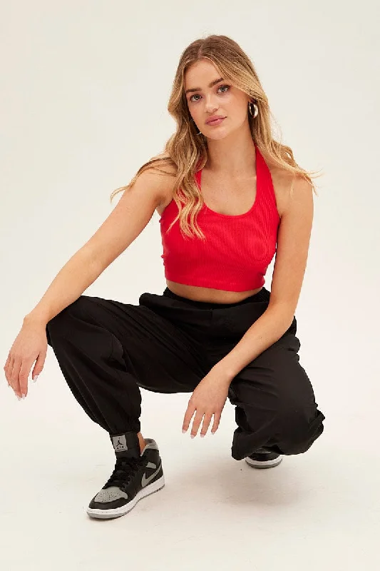 Bold Fashion Black Parachute Cargo Pants Mid Rise