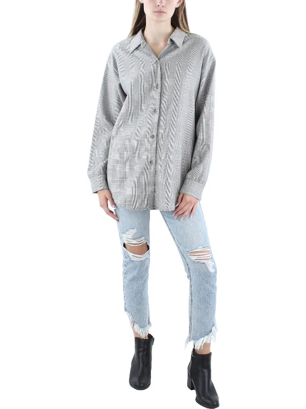 Clothing Store Juniors Womens Glen Plaid Polyester Button-Down Top
