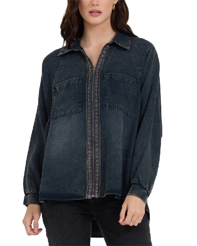 Trendy Online Boutiques Vintage Havana Twill Tencel Zip Up Shirt