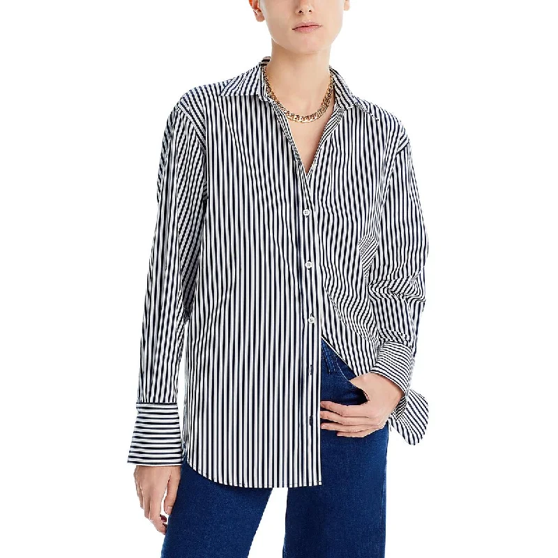 Pastel Styles Womens Striped Collared Button-Down Top