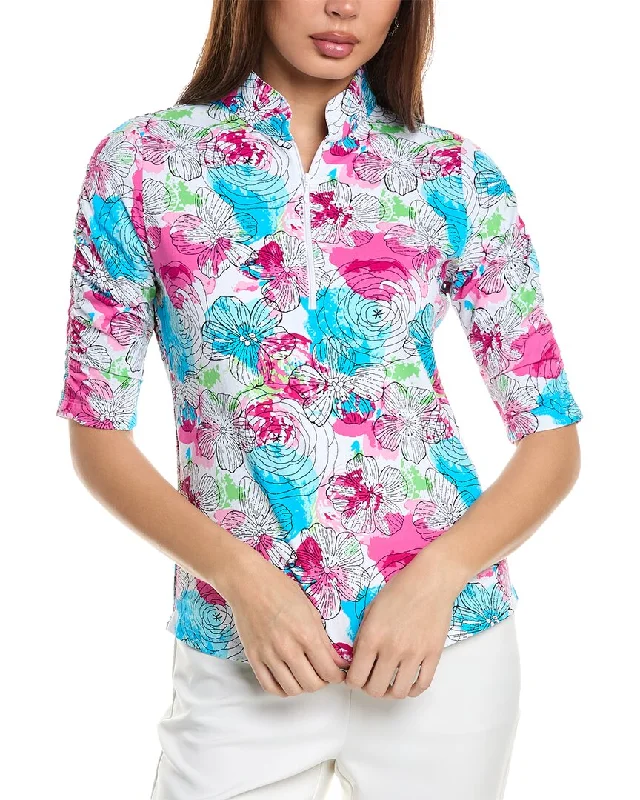 Cheap Women's Clothing Online IBKUL Ruched Elbow Sleeve Top
