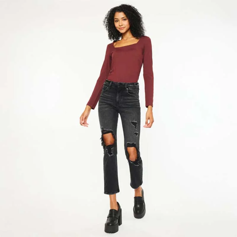 Classic Clothes For Women The Distressed Knee Straight Jeans