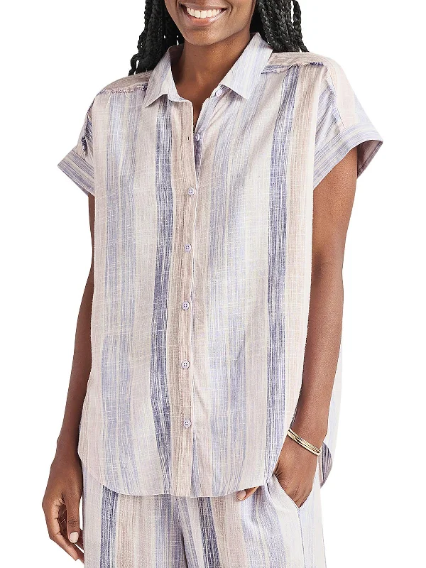 Cheap Women's Clothing Online Logan Womens Striped Viscose Button-Down Top