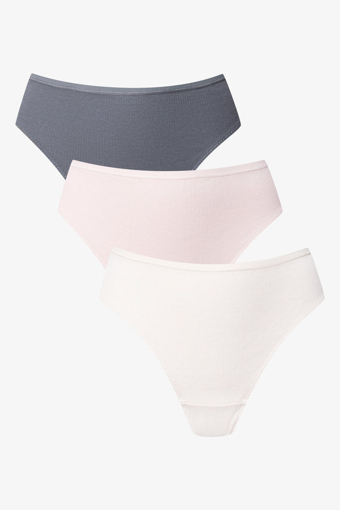 Sustainable Women's Clothes 3 Pack Thongs Pink, Natural And Dark Grey