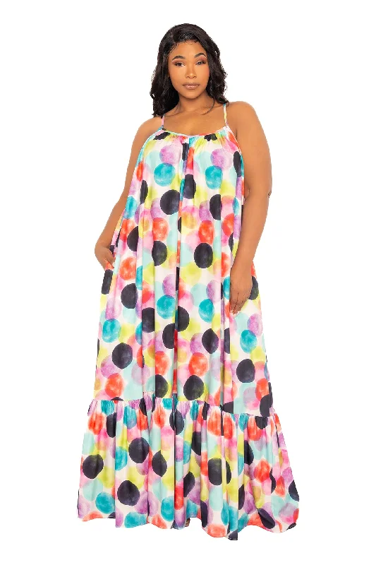 Vintage-Inspired Women's Clothes Polka Dot Voluminous Maxi Dress