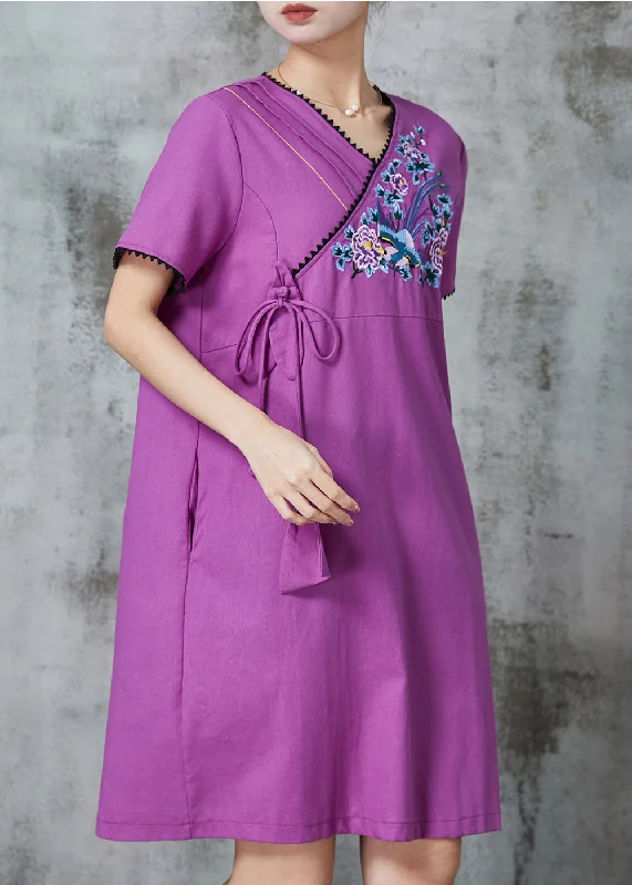 Timeless Women's Fashion Styles Beautiful Purple Embroidered Cotton Maxi Dress Summer Timeless Women's Fashion Styles Beautiful Purple Embroidered Cotton Maxi Dress Summer