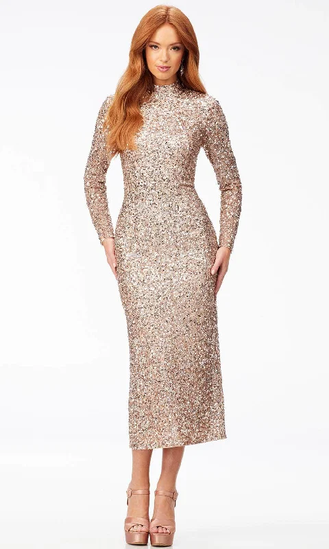 Trendy Street Style Attire Ashley Lauren 11197 - Long Sleeve High Neck Tea-Length Dress Trendy Street Style Attire Ashley Lauren 11197 - Long Sleeve High Neck Tea-Length Dress