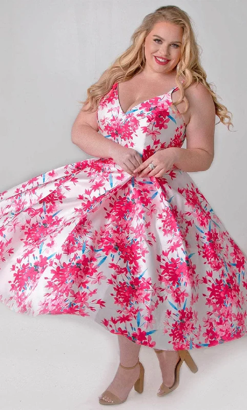Bold and Elegant Women's Fashion Sydney's Closet CE2209 - Sleeveless Floral Tea-Length Dress Bold and Elegant Women's Fashion Sydney's Closet CE2209 - Sleeveless Floral Tea-Length Dress