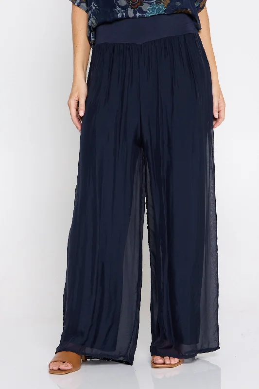 Women's Holiday Clothing Arlette Silk Pants - Blue Navy