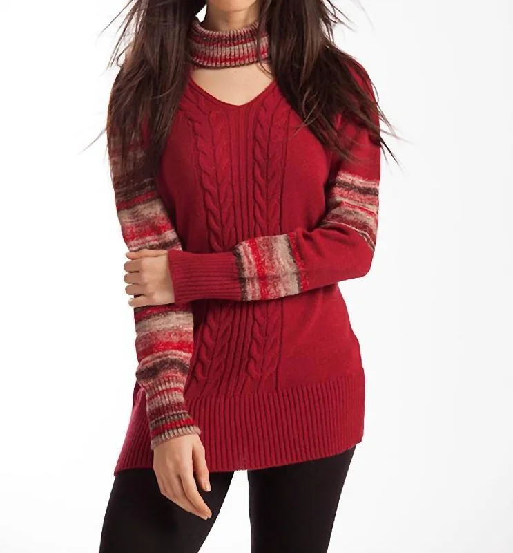 Sustainable Fashion Clothing For Women Katherine Braided Open Neck Sweater In Red Multi