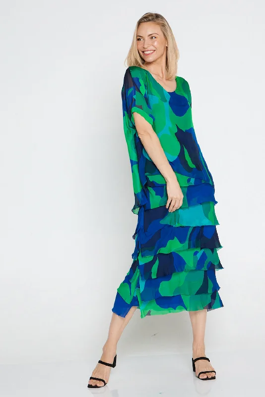 Women's Sporty Chic Clothes Margo Silk Dress - Jade Cobalt