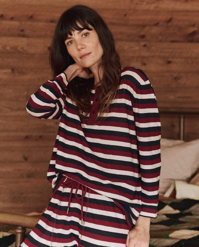 Fashionable Women's Clothes The Sleep Henley. -- Bordeaux Stripe