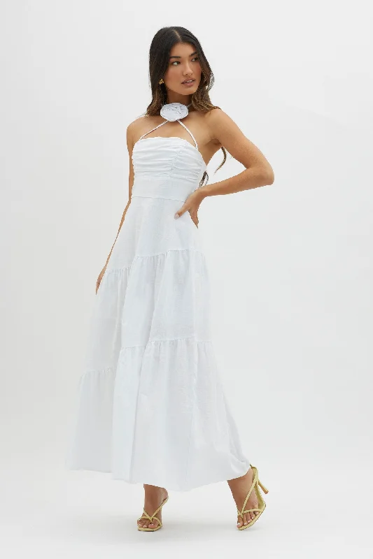 Women's Evening Wear Bondi Rose Decoration Maxi Dress White