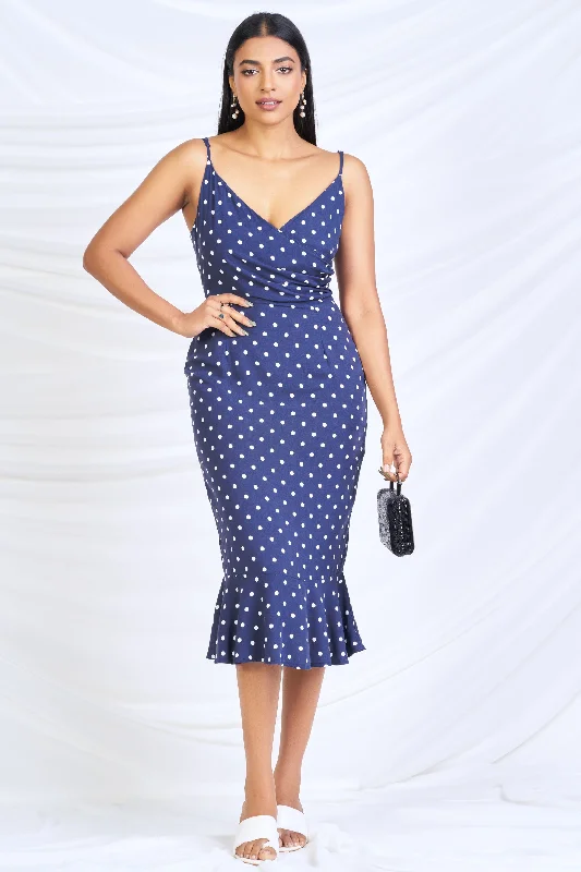 Women's High-End Clothing Polka Dot Midi Dress - Slim fit