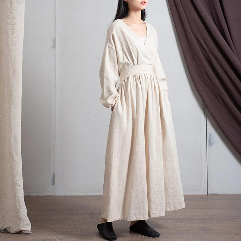 Women's Occasion Wear Clothes Empire Waist Cotton Linen Casual Dress  | Zen