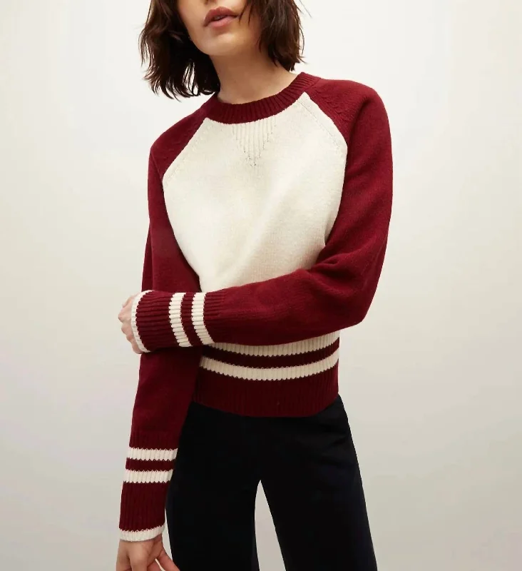 Luxury Women's Clothing Ralie Pullover In Ivory/maroon