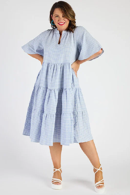 Charming Everyday Clothing For Women Birdie Gingham Blue Dress