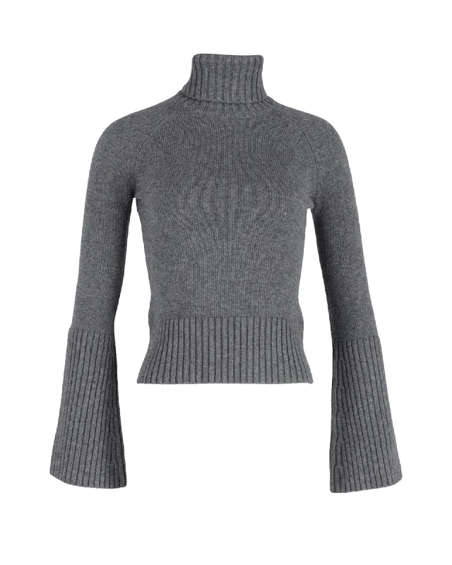 Women's Casual Wear Clothes Michael Kors Flared Sleeve Turtleneck Sweater in Grey Cotton