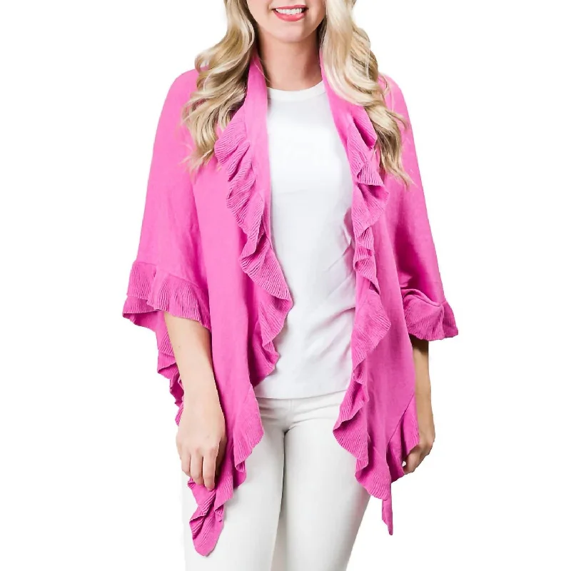 Women's Plus-Size Clothes Ava Ruffle Wrap Poncho In Magenta