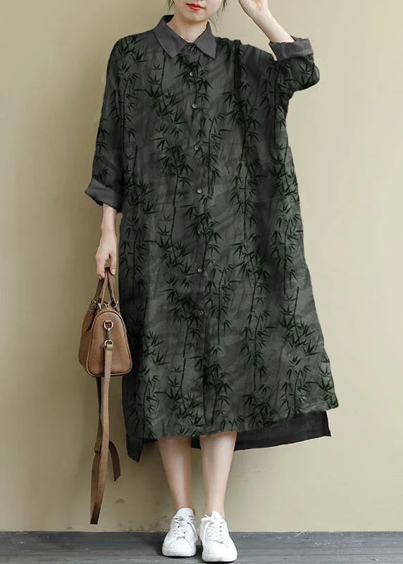 Women's Workout Clothing black bamboo Linen Shirt Dress Casual Oversize Spring Maxi Dresses