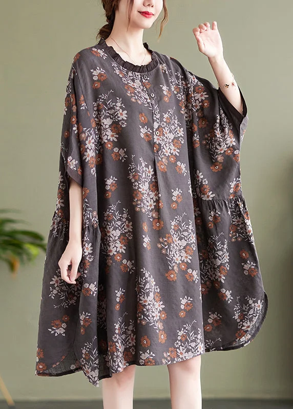Winter Wardrobe Clearance Natural Chocolate O-Nec Ruffled Patchwork Print Mid Dress Half Sleeve Winter Wardrobe Clearance Natural Chocolate O-Nec Ruffled Patchwork Print Mid Dress Half Sleeve