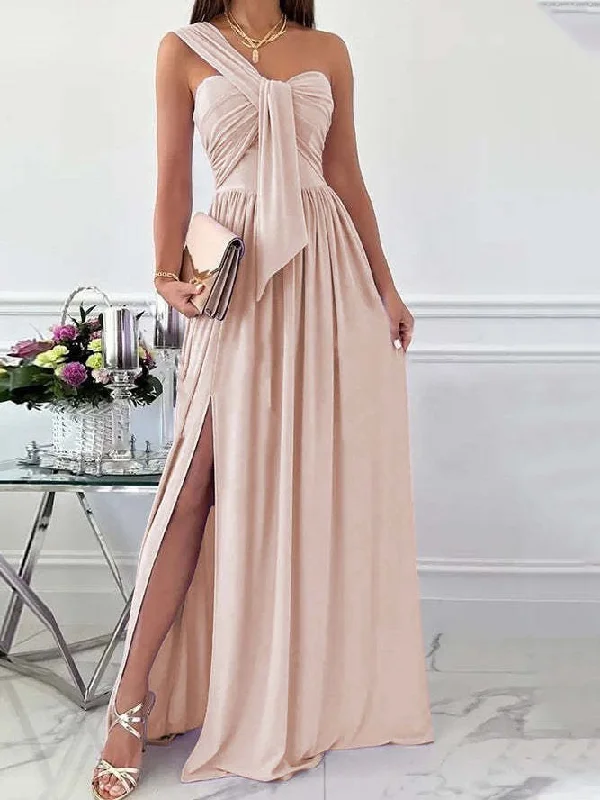 Vintage Clothing For Women Simple Sleeveless Off Shoulder Slit Dress