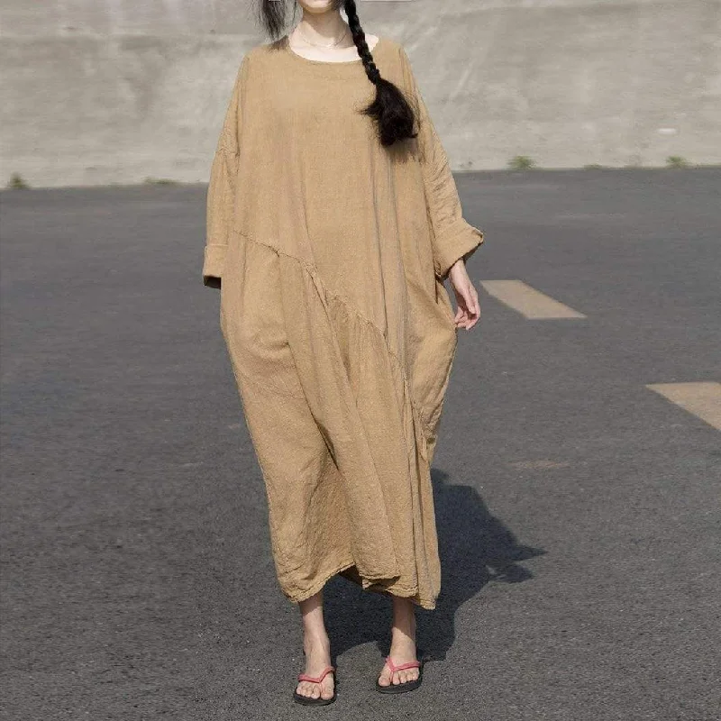 Affordable Women's Clothing Long Sleeve Oversized Linen Maxi Dress | Lotus