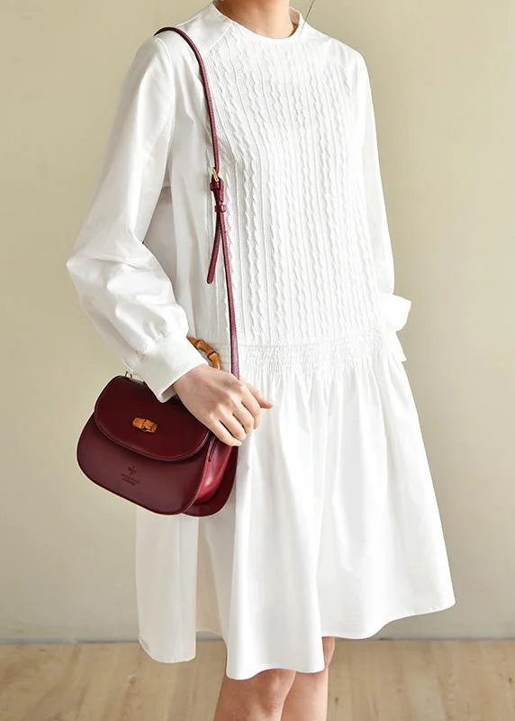 Modern Women's Clothes Handmade White Zippered Cotton Dress O Neck Vacation Dresses