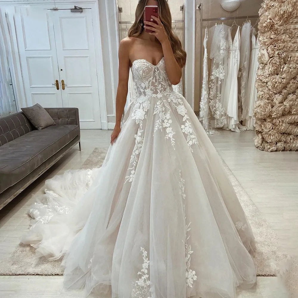 Casual Clothes For Women Sweetheart Lace Wedding Dresses Princess Sleeveless Appliques Elegant Long Brdie Dress 2022 Boho Prom Bridal Gowns