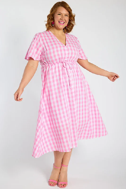 Women's Clothing With Trendy Designs Marley Gingham Pink Dress