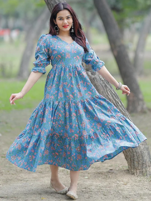 Style Breakthroughs Blue Printed Cotton Fit and Flare Dress