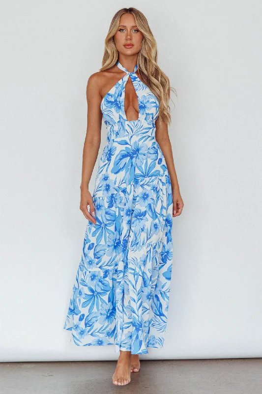 Fashionable Women's Wardrobe Bondi Keyhole Bust Maxi Dress Floral Blue