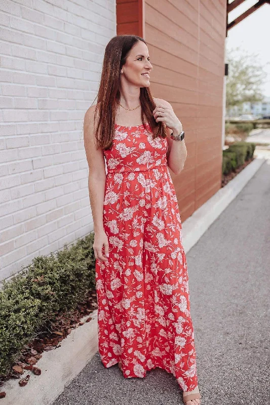 Chic Style, Always In Vogue Nice Things Floral Tie Back Jumpsuit - Red