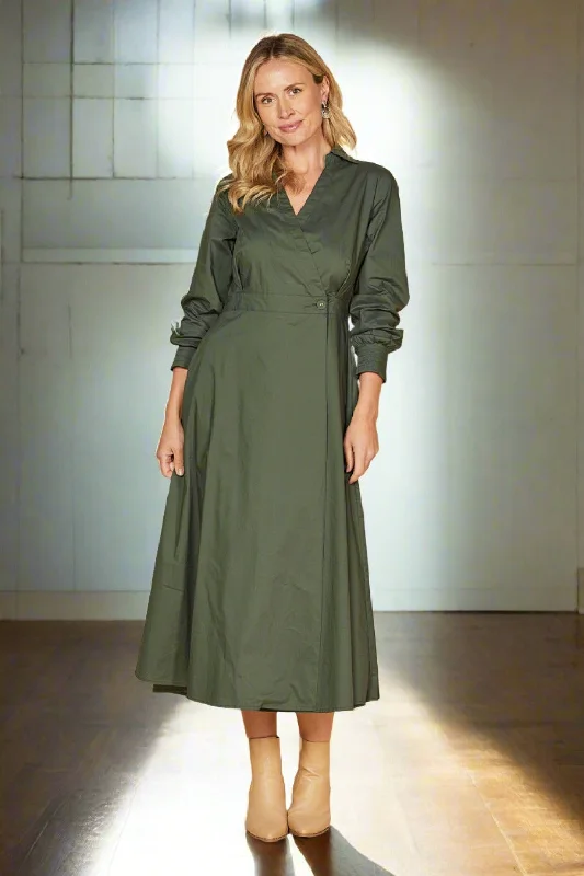 Women's Seasonal Clothing Wendy Poplin Wrap Dress in Bottle Green