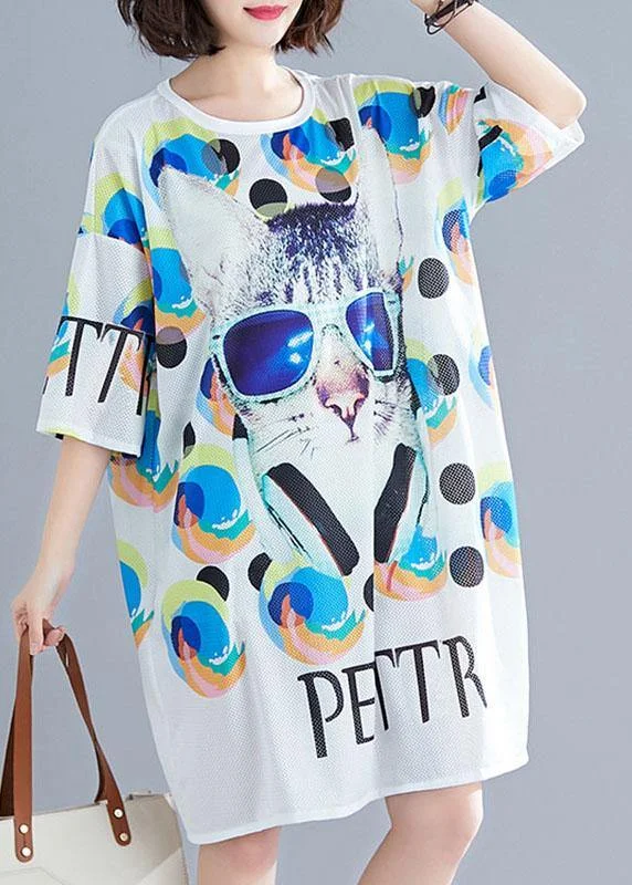 Tailored Clothing For Women Vintage White Graphic Print Dress Summer