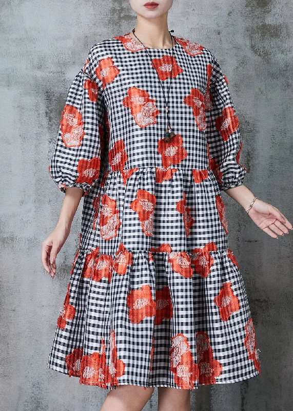 Chic Women's Clothing for Date Nights Natural Black Puff Sleeve Plaid Cotton Floral Dresses Chic Women's Clothing for Date Nights Natural Black Puff Sleeve Plaid Cotton Floral Dresses