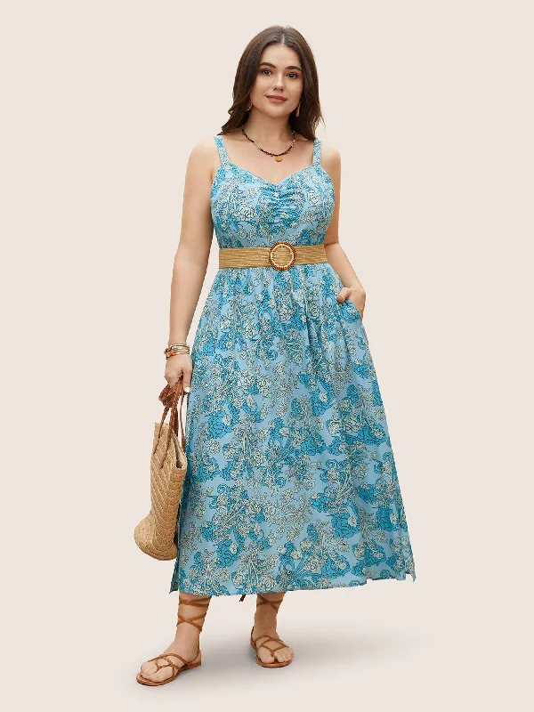 Women's Trendy Outfits Bandana Print Ruched Pocket Cami Dress