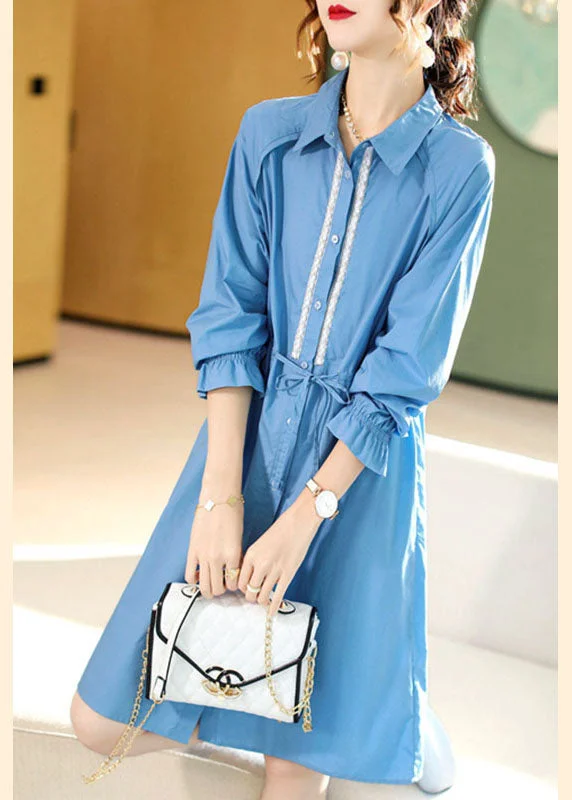 Sustainable Fashion Clothing For Women Boho Blue PeterPan Collar fashion Cotton Dress Spring