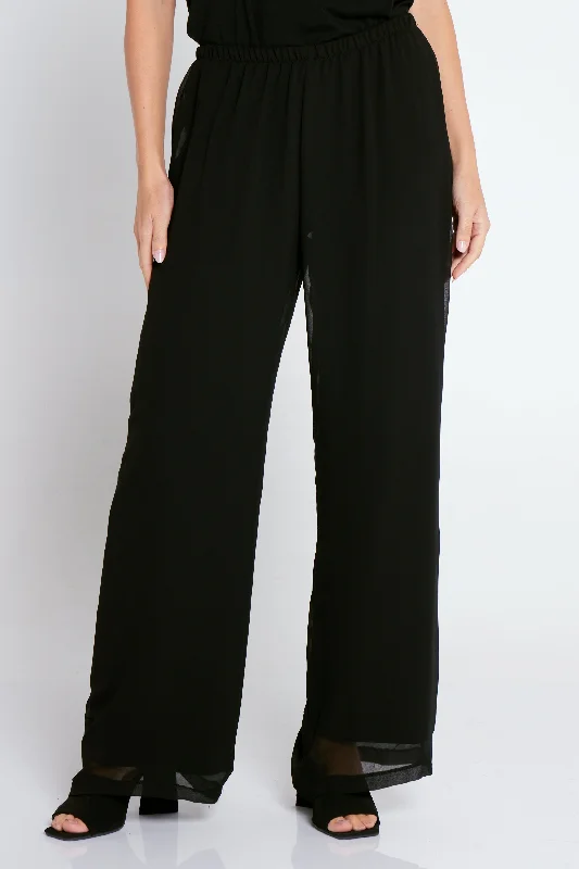 Stylish Women's Clothing Rendezvous Chiffon Pants - Black