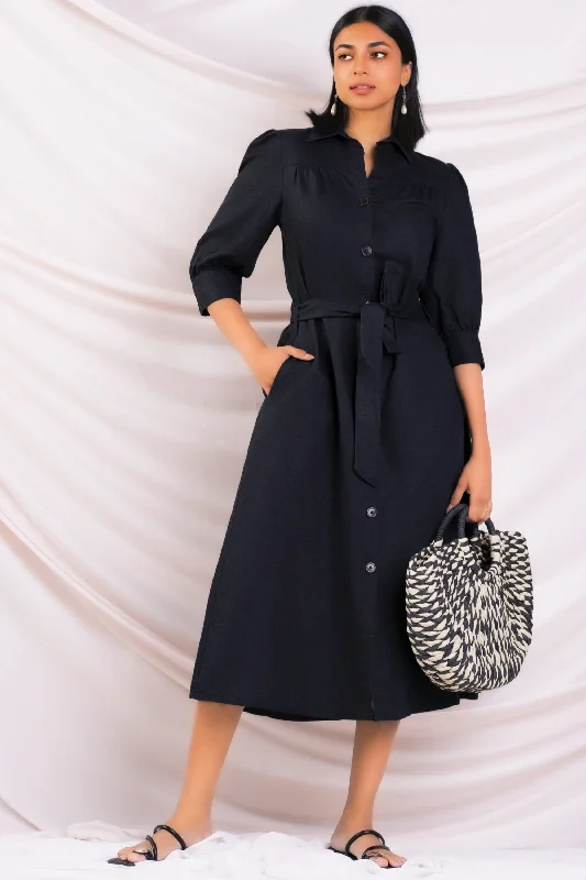 Comfortable Lounge Clothing Black Midi Shirt Dress