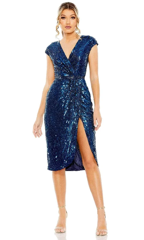 Women's Clothing For Outdoor Activities Mac Duggal 5777 - Cap Sleeve Sequin Embellished Knee-Length Dress